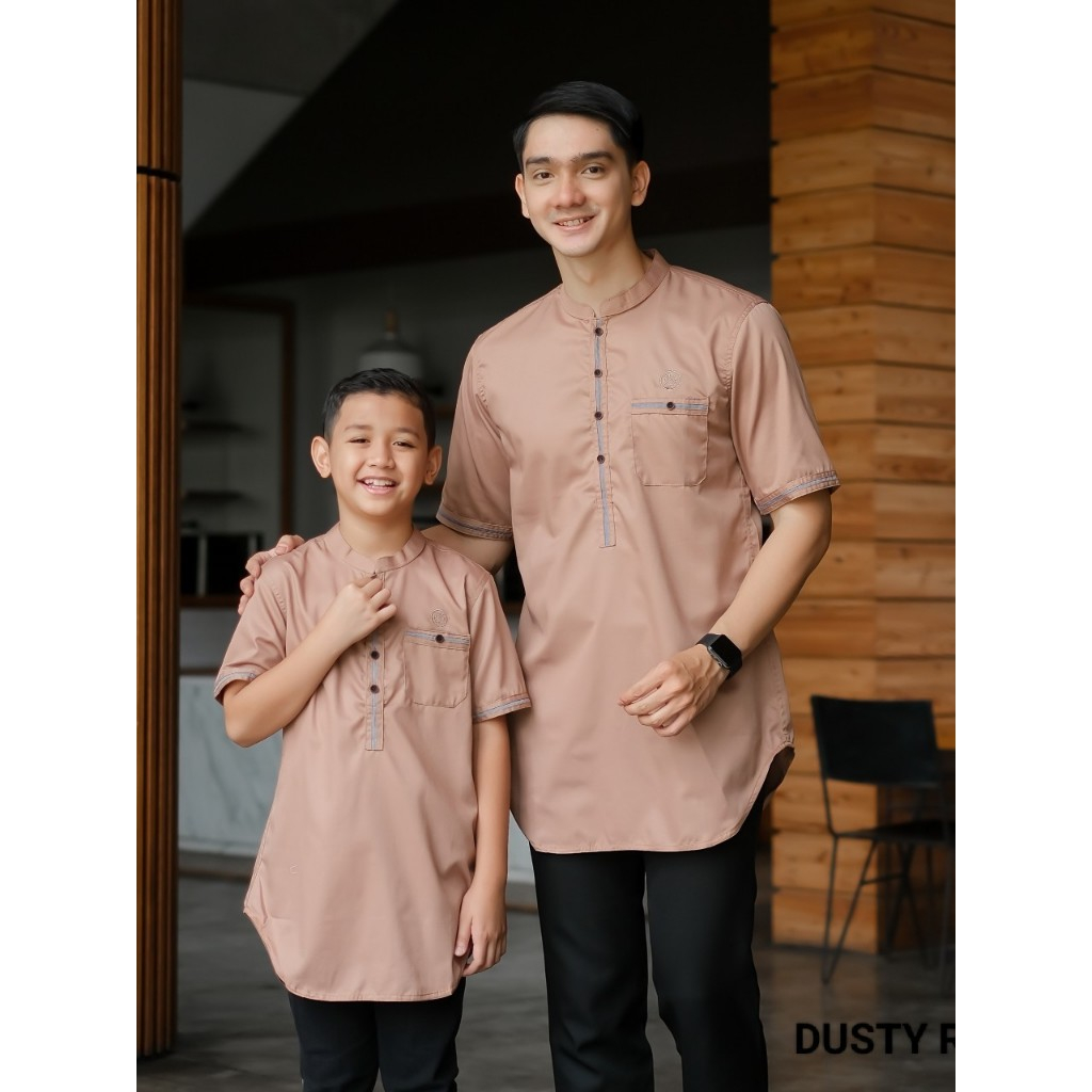 Koko Couple Ayah Dan Anak Lengan Pendek - Baju Koko Couple Motif Polos - Fashion Muslim Keluarga