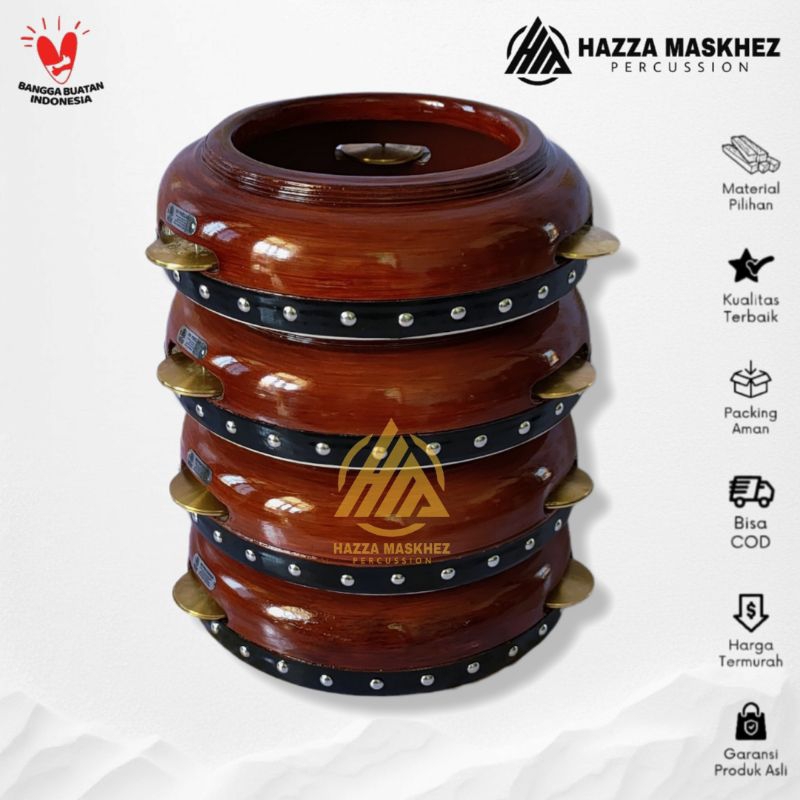 Rebana Hadroh Jepara 1 Set Isi 4 Buah Alat Hadroh Kayu Mahoni