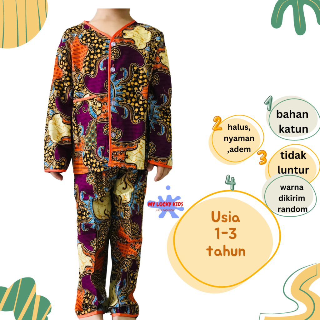 Baju Tidur Piyama Batik Anak Perempuan dan Laki Katun usia 1-3 tahun