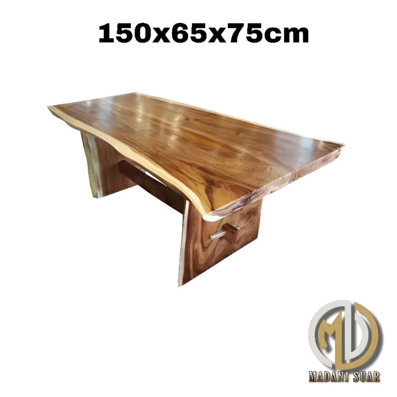 MEJA MAKAN ALAMI UKURAN 150CM KAYU TREMBESI SOLID