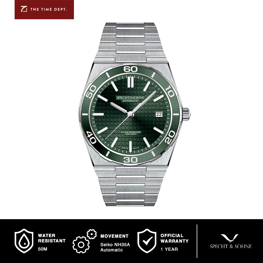 Specht & Sohne SP0015 Green 37mm Jam Tangan Automatic Mesin Seiko NH35A/4R35 Water Resist 50M