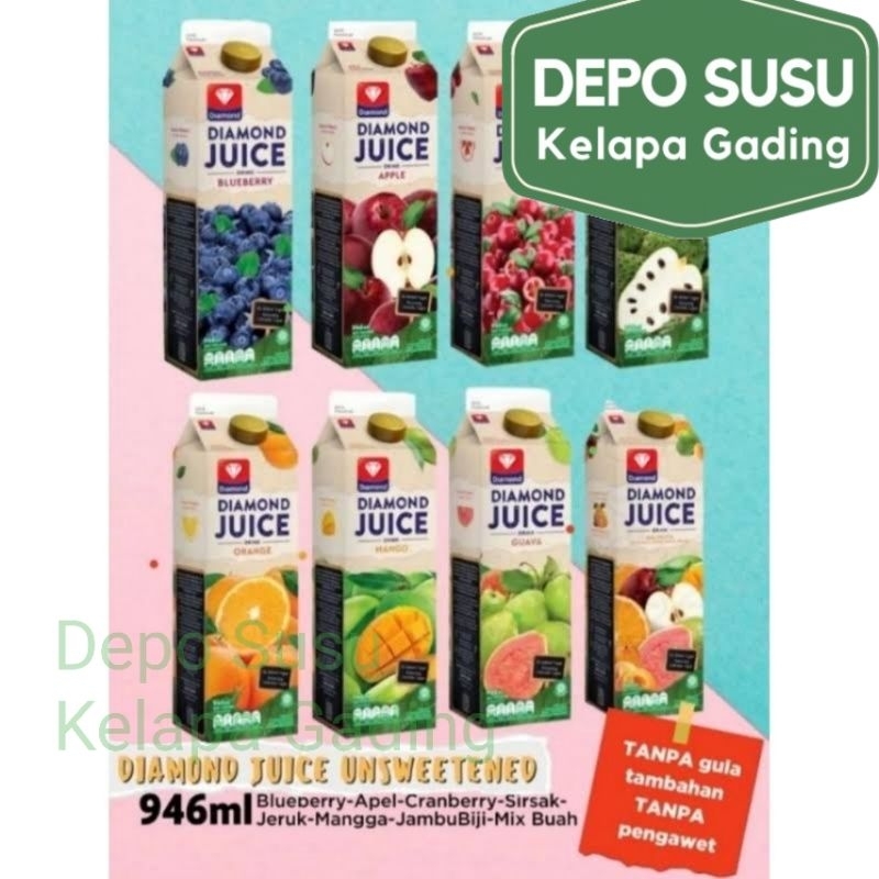 

Diamond Juice Fresh Pasteurisasi 946ml No Added Sugar TANPA BAHAN PENGAWET Orange Mix Fruit Manggo