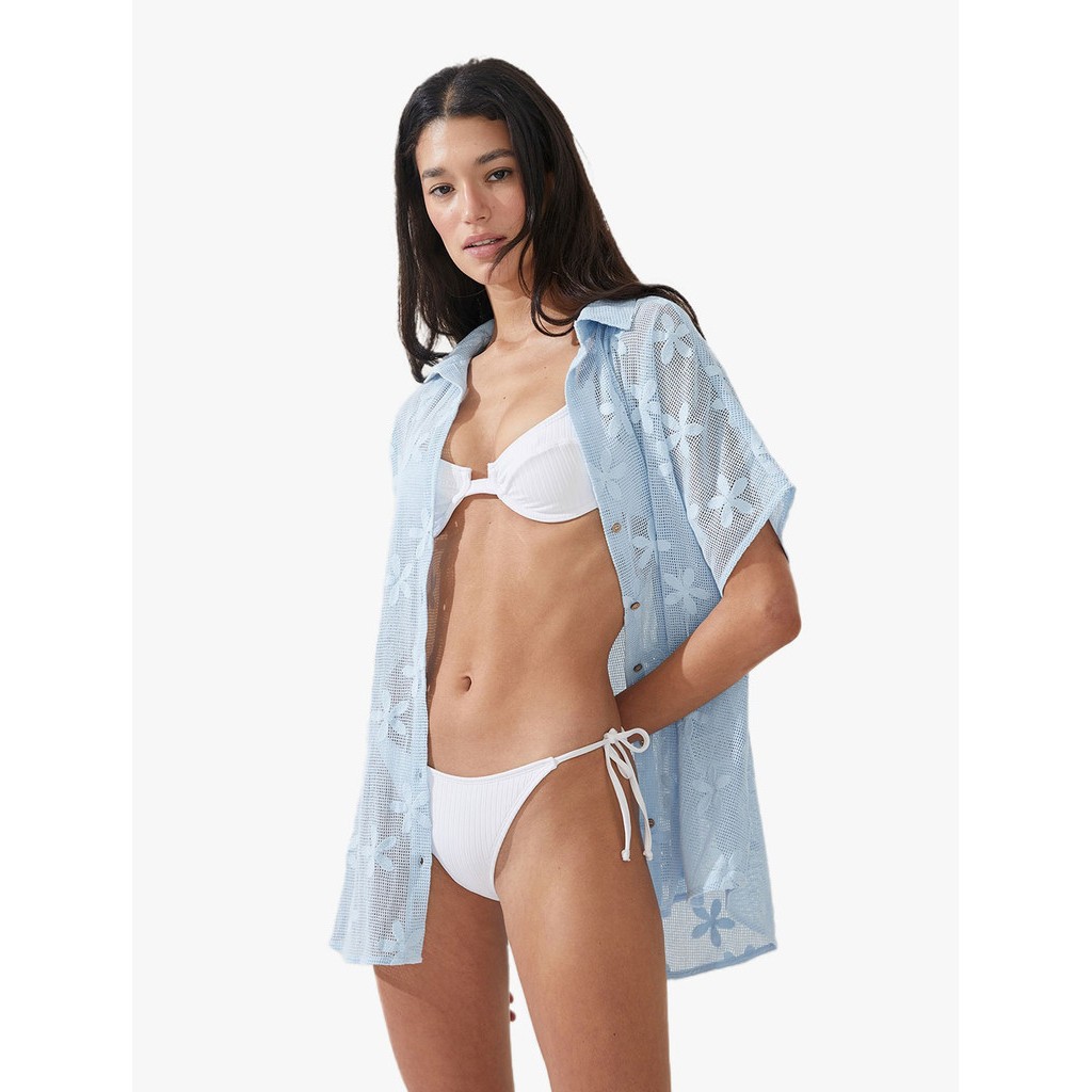 Oversized kemeja- Outer Pantai mesh motif bunga Sleeve Shirt