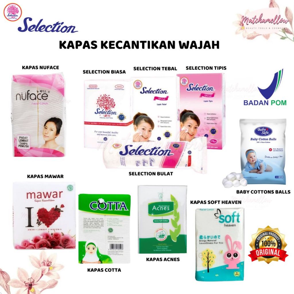 ❄️MATCHA❄️ KAPAS SELECTION FACIAL KAPAS ACNES / WELLNESS / SOFT HEAVEN / COTTA KAPAS KECANTIKAN