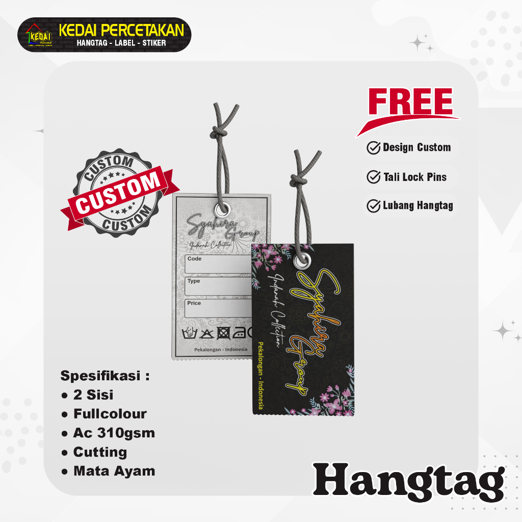 

hantag aksesoris handtag Souvenir hangtag Custom hentek thank you handstag merk price tag label baju lebel merek bonus tali (SSCM) 2 Sisi
