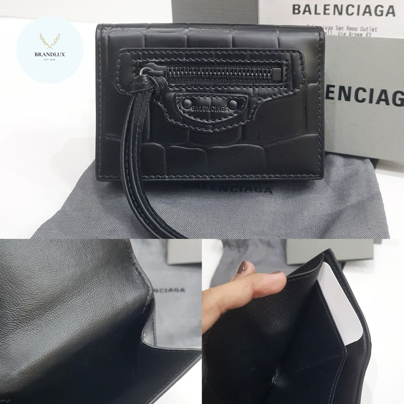 BALENCIAGA trifold mini Wallet croco all black