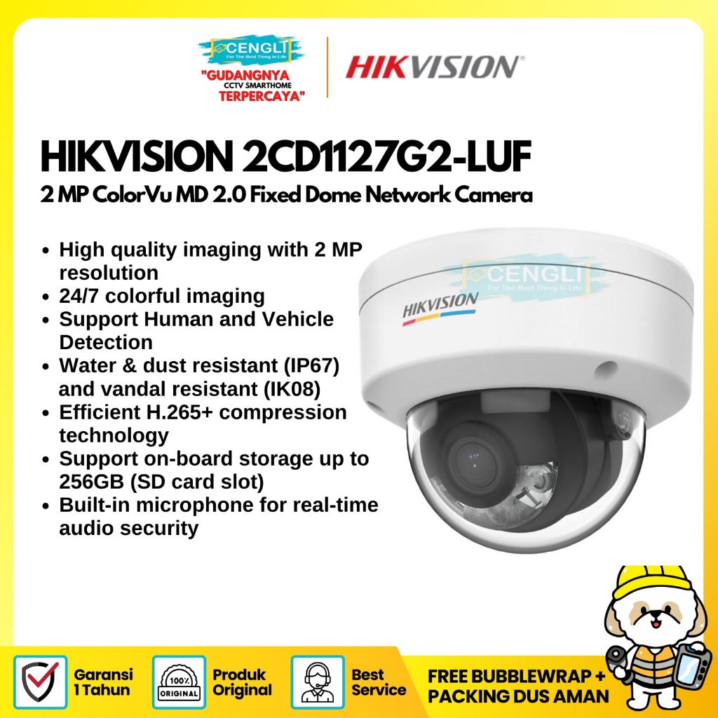Ipcam Hikvision 2mp Dome DS-2CD1127G2-LUF Colorvu Audio sdcard slot