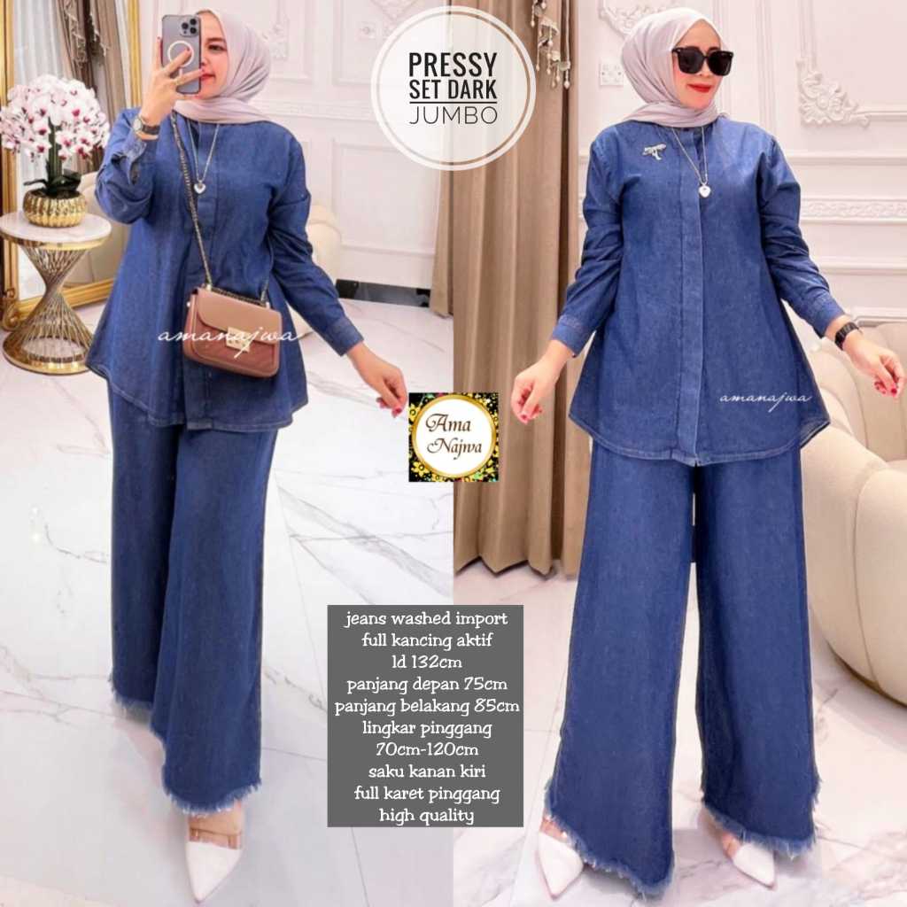 pressy setelan 1 one set oneset stelan atasan jeans washed wash jumbo besar oversize over big size l