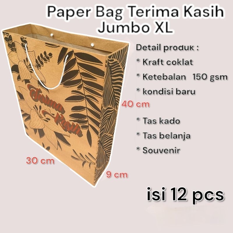 

Paper Bag Kado Terima Kasih Jumbo XL Lusinan isi 12 pcs Ukuran 30×40 cm