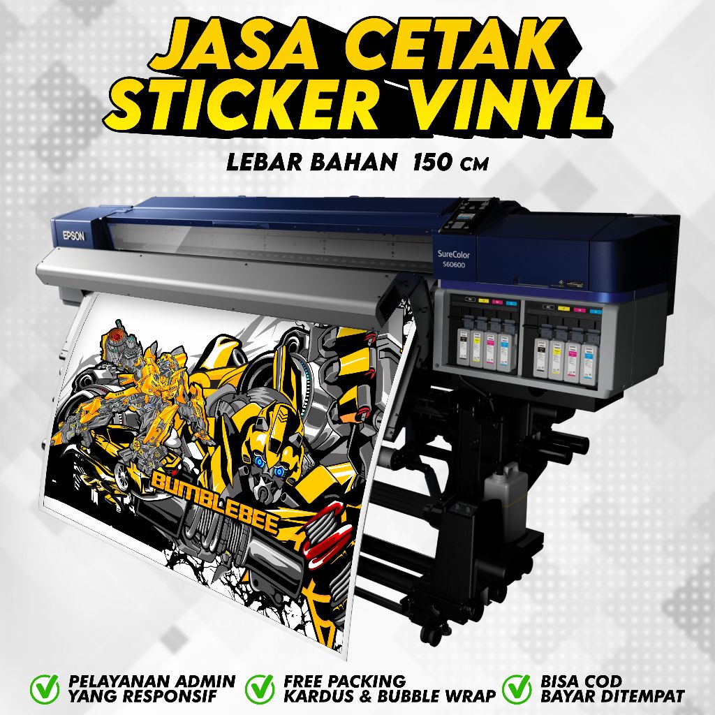 

Jasa Cetak Print Sticker Bahan Vinyl ukuran Per 1 X 150