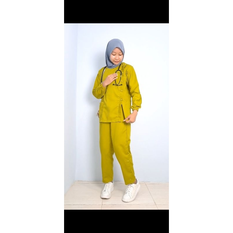 Baju Jaga / Baju Oka Model Kancing Samping Lengan Panjang Karet