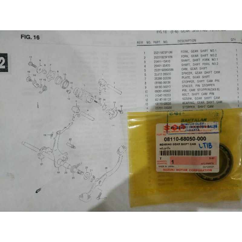 Bearing Gear Shift Lagher Botolan Shogun 125 SP lama