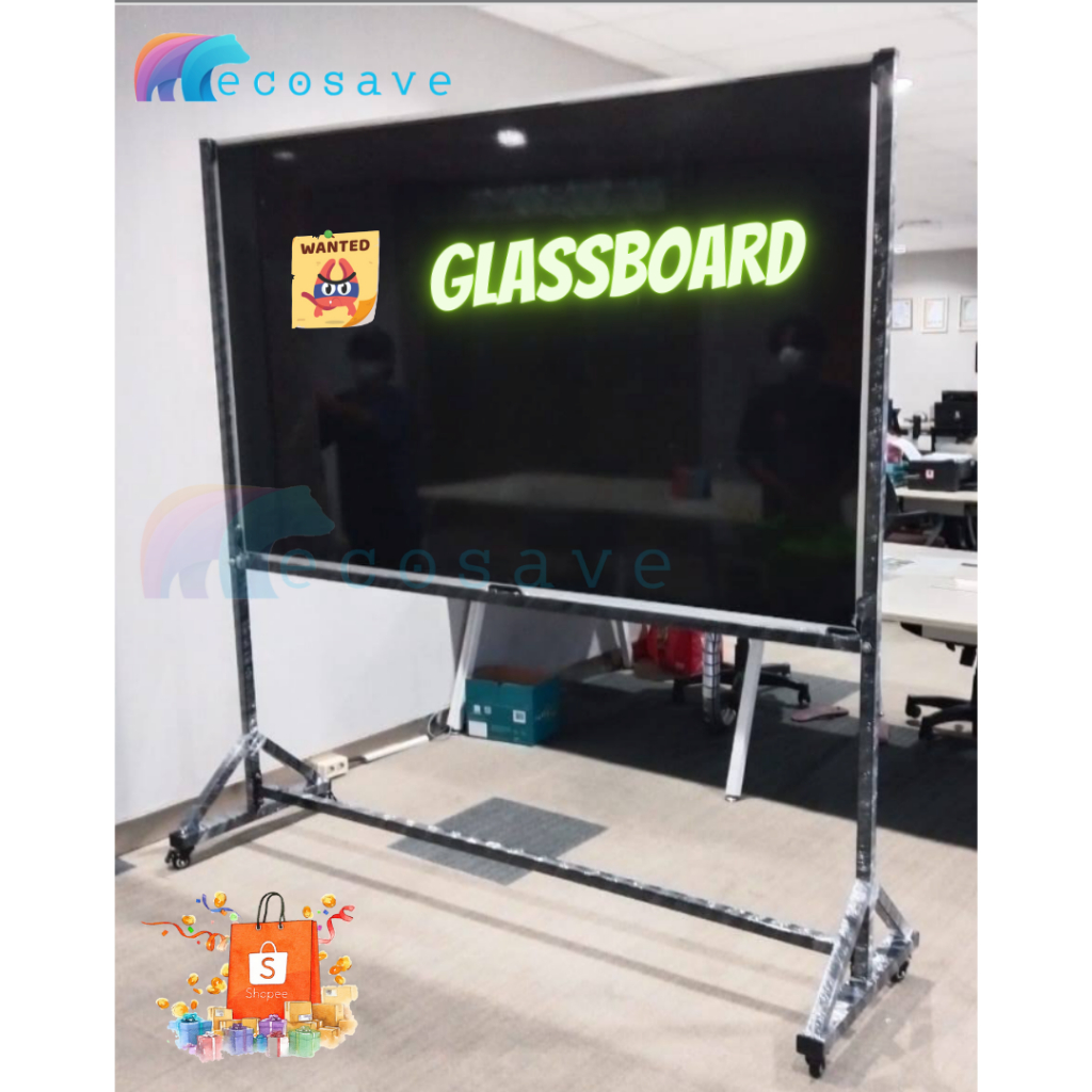 

Black Glassboard Standing Magnetic Papan Tulis Kaca Hitam Glass Board Whiteboard Kaca Kaki Beroda Black Board 45x60 60x90