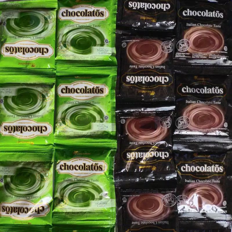 

chocolatos minuman chocolatos bubuk coklat dan matcha per renceng isi 10 pcs