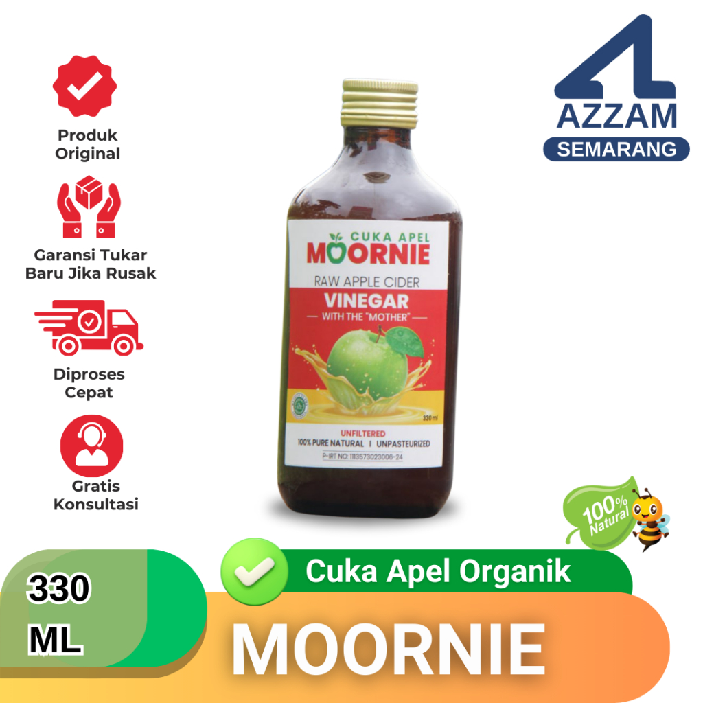 

Cuka Apel MOORNIE 330ml - Cuka Apel Organik Apple Cider Vinegar With The Mother Original