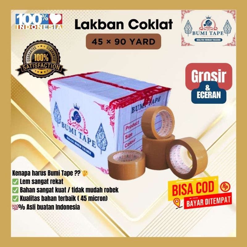 

LAKBAN TAPE COKLAT COKELAT 45 × 90 YARD 1 DUS / 1 KARTON PACKING SOLASI ISOLASI SELOTIP SOLATIP PAKET TEBAL MURAH KUAT DISKON SIZE UKURAN TRANSPARAN MURCE ASLI ORIGINAL GRATIS ONGKIR BISA DIJUAL GROSIR ATAU ECERAN 100% INDONESIA BUMI TAPE VIRAL