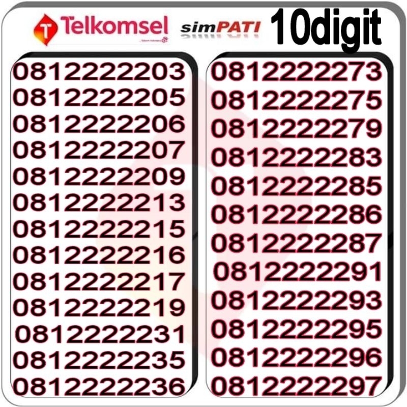 NOMOR CANTIK TELKOMSEL 10DIGIT SERI 22222