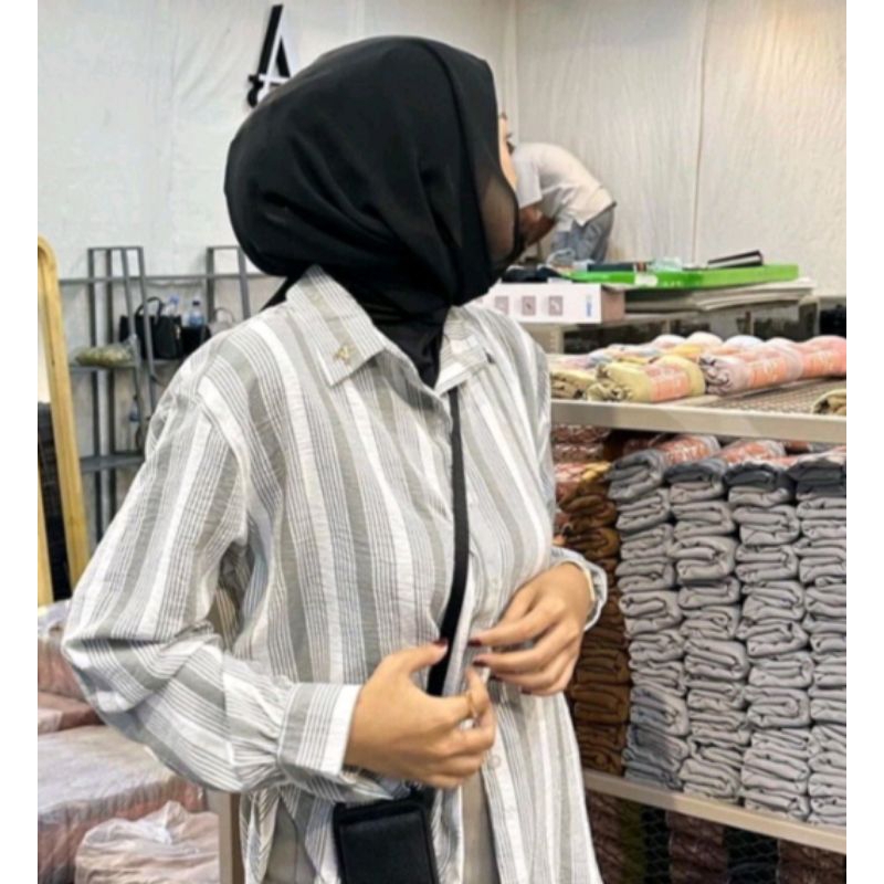 kemeja Arascarf stripe shirt moissgreen new