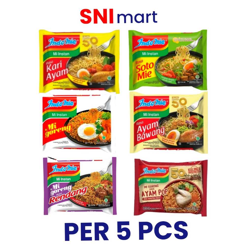 

Indomie all varian Per 5 pcs ,indomie goreng,Mie Soto,Ayam bawang,Kari Ayam,Ayam pop,Mie Rendang, Lezat dan bergizi