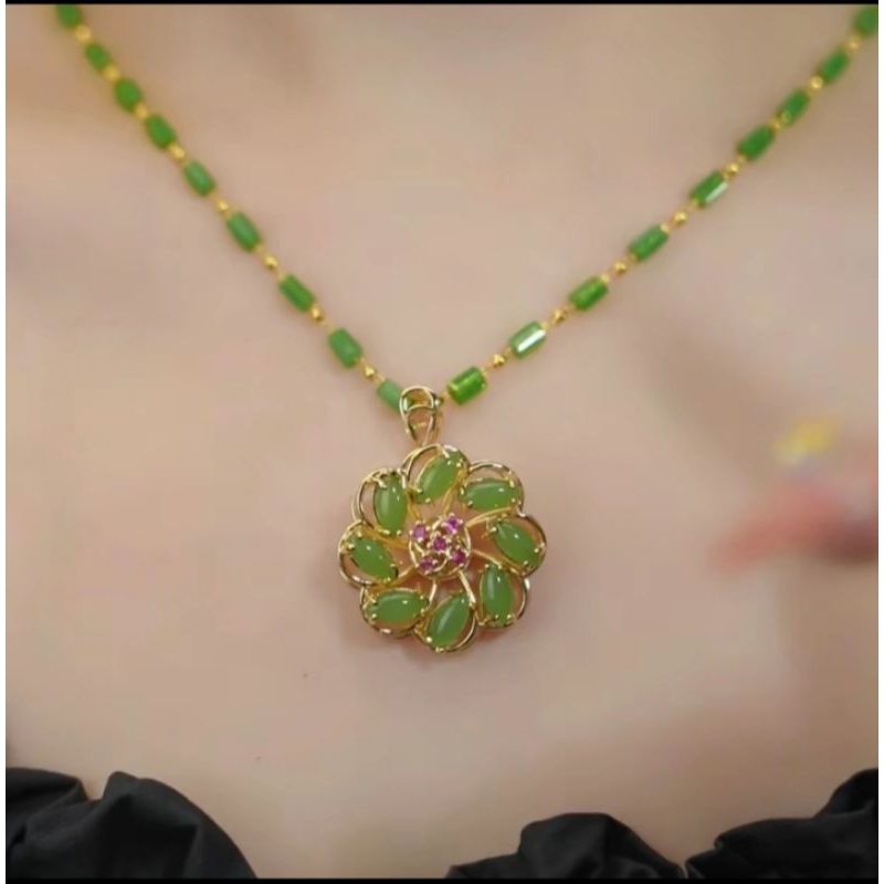 k12 kalung Korea cantik asli giok dan titanium