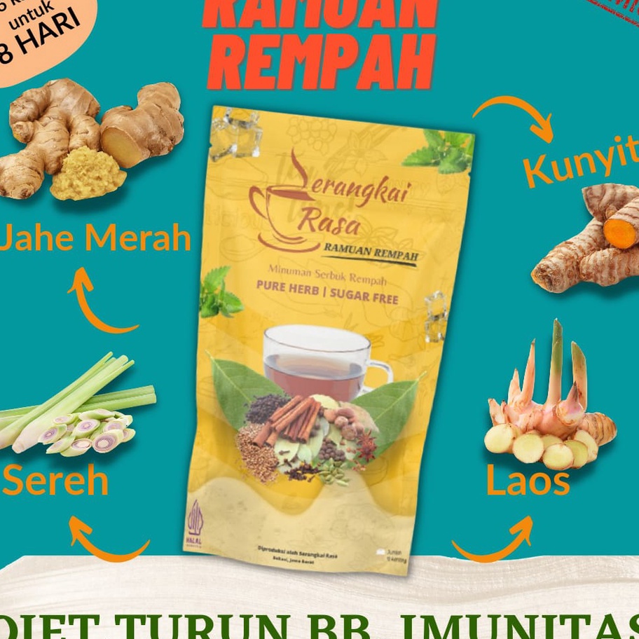 

Terlaku pouch Kuning Teh Detox Teh celup Rempah JSR Imunitas Ramuan Rempah Serangkai Rasa
