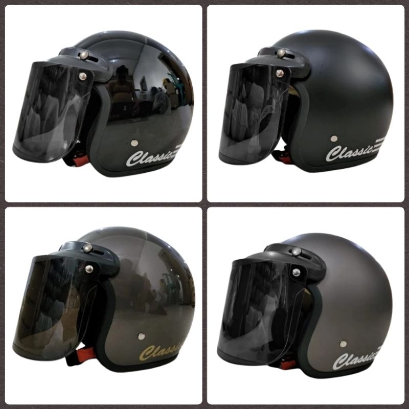 Helm bogo Retro Classic SNI Hitam Glossy (Free Kaca)