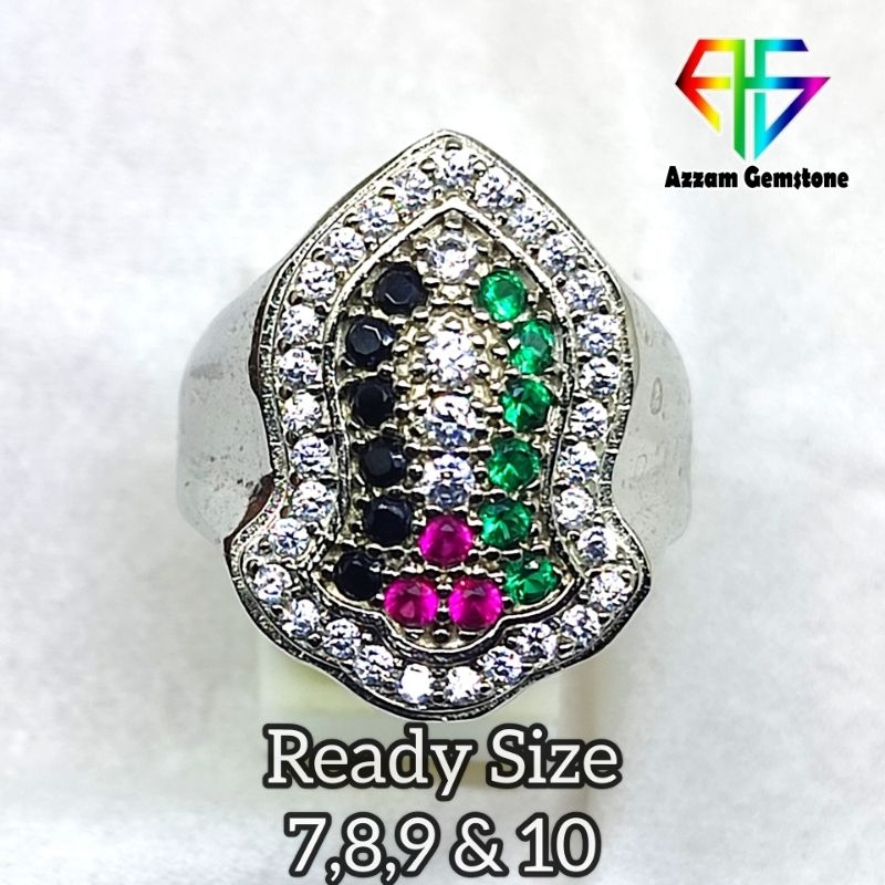 Cincin Ring Terompah Trompah Nabi Stampel Stamp Batu Permata Zubic zircon Motif Bendera Palestina bk