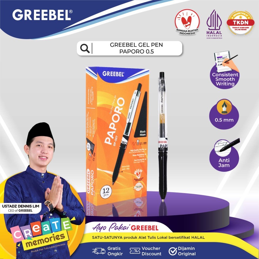 

Pulpen Paporo Greebel GP-507 / Gel Pen Greebel Paporo Black Ink Harga 1 Pack Isi 12 Pcs