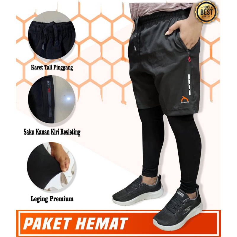Paket Hemat Pria Wanita Leging Panjang dan Celana Pendek Micro Parasut Futsal Sepak Bola / Setelan L