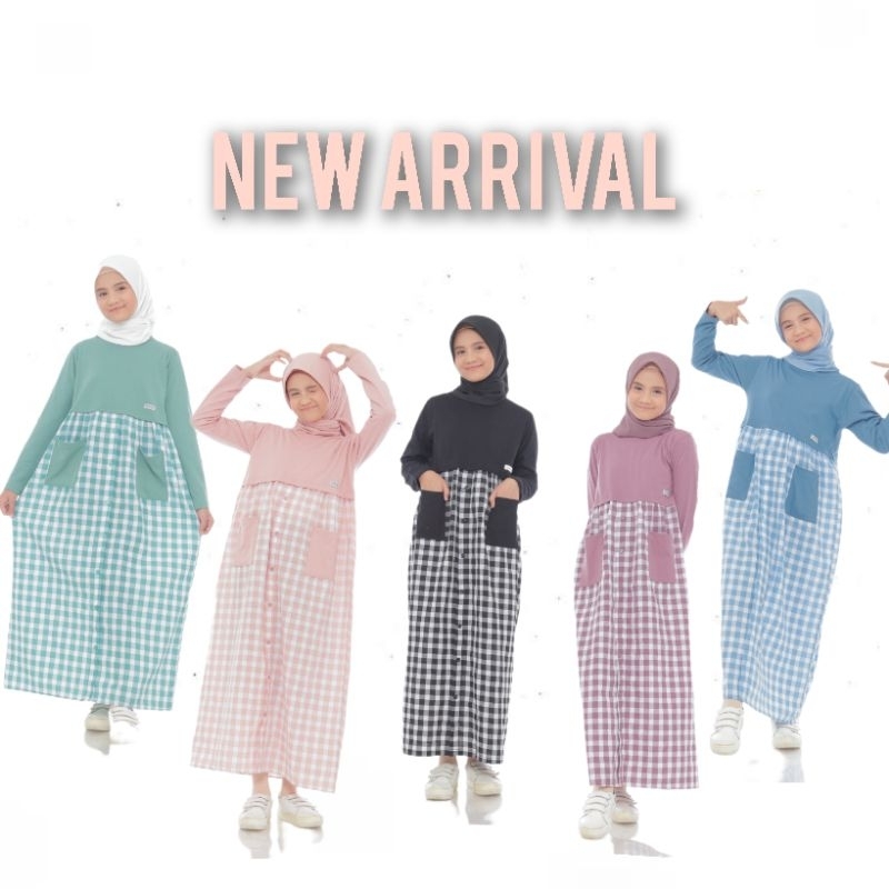 Gamis Kaos Muslimah Mix kombinasi Kotak Kotak Anak Tanggung 5 Sampai 14 Tahun Terbaru