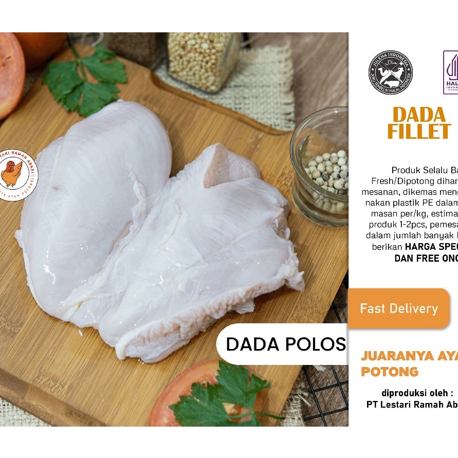 

Terlaris Daging Ayam Dada Fillet Boneless Tanpa Kulit 1Kg