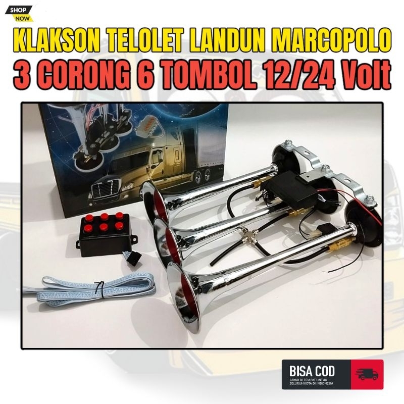 Klakson Mobil Kelakson Telolet Air Horn Basuri Angin 3 Corong 6 Tombol Mobil Truk & Bus 12 Volt 24 V
