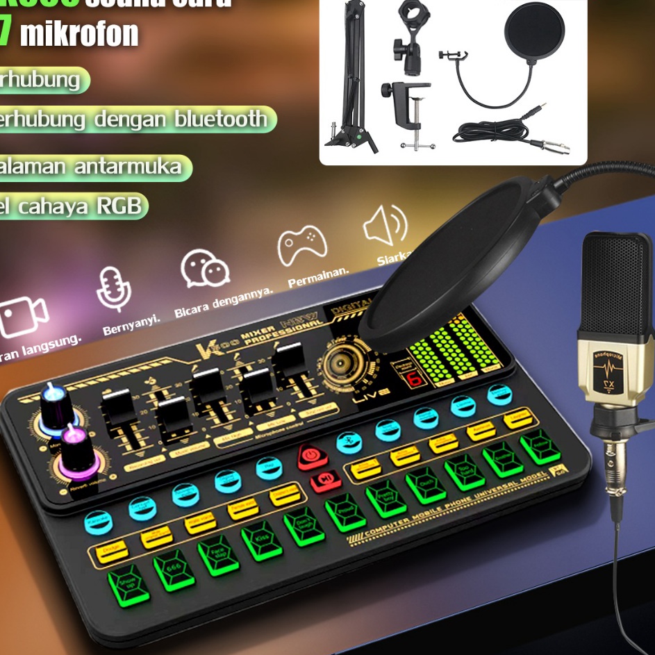 Jp SoundCard K5 Mixer Langsung Audio Bluetooth untuk Karaoke streaming langsung  Diskon Promo