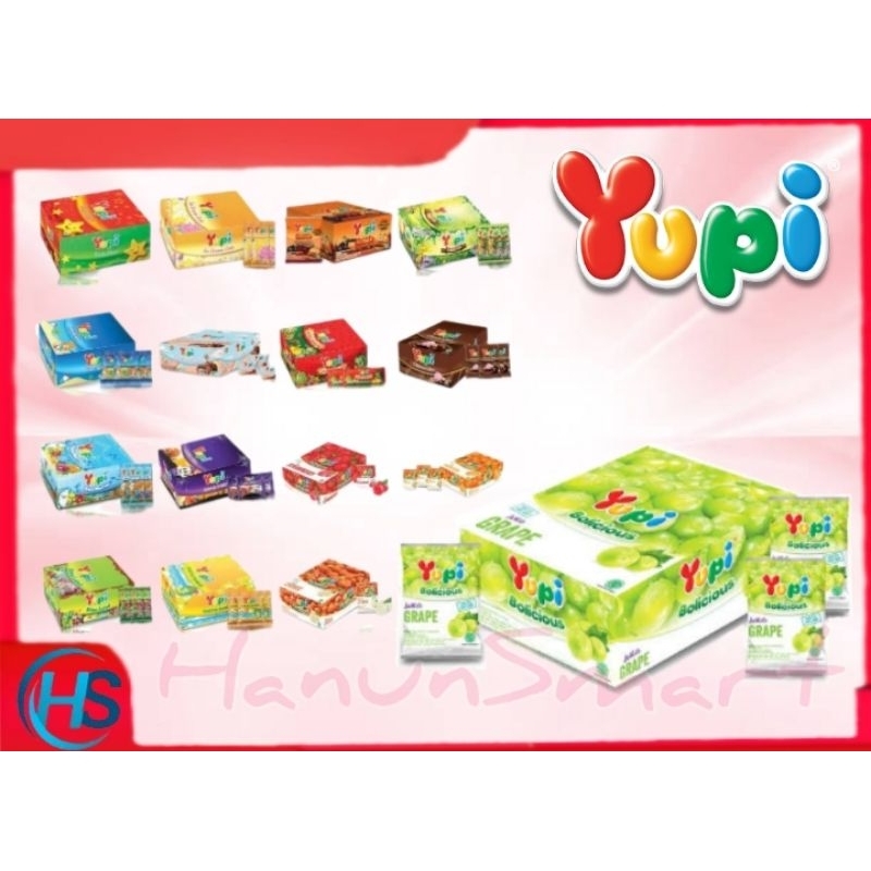 

Yupi box yupi kotak aneka rasa permen kenyal isi 24 pcs ecer 500