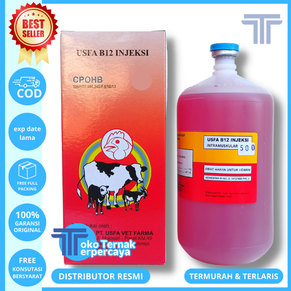 USFA B12 INJEKSI 500ml - Vitamin B12 untuk hewan - Mengatasi anemia pada hewan