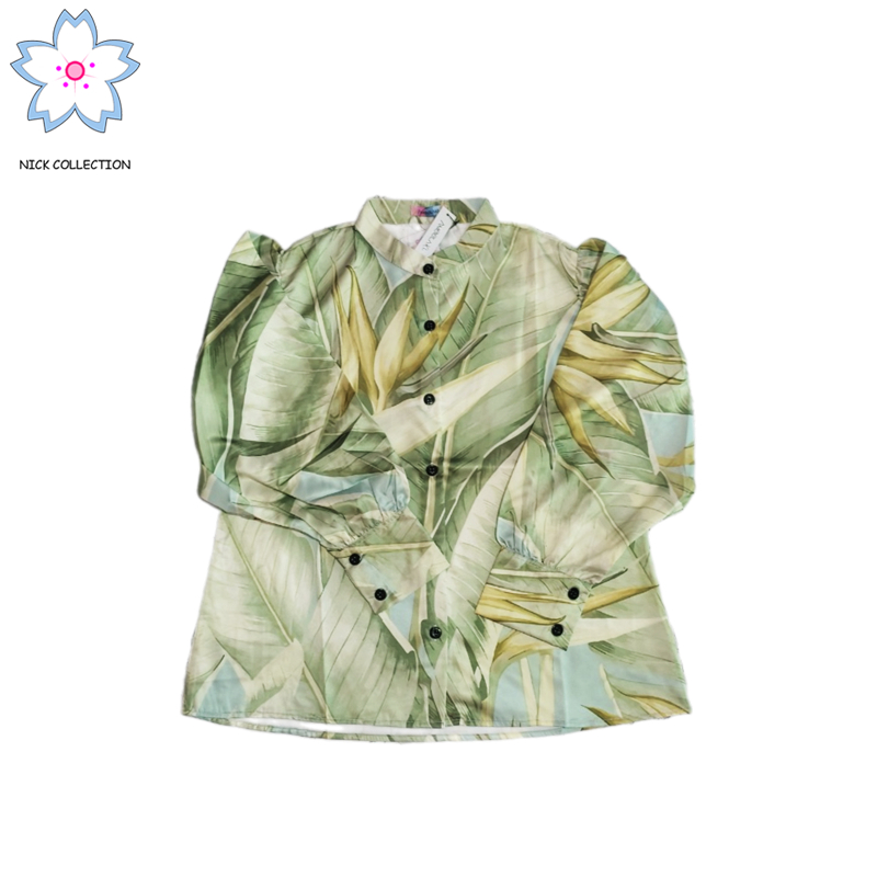 kemeja wanita lengan panjang motif daun full print Ameela.KL