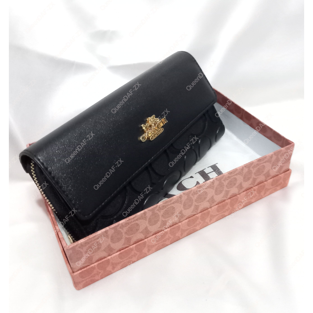 COC DOMPET PANJANG EMBOS BLACK + BOX DOMPET COACH PANJANG WANITA TERBARU IMPORT