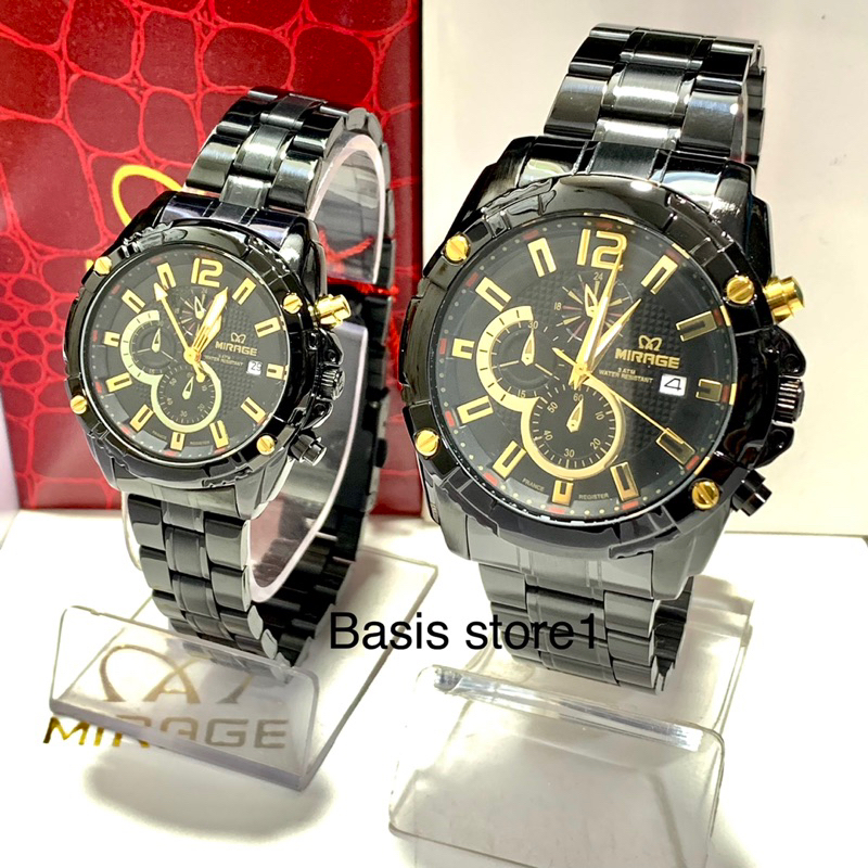 Jam Tangan Couple Pria Dan Wanita Mirage 8714 Hitam Original Model Sport Tanggal Aktif Tahan Air Sta