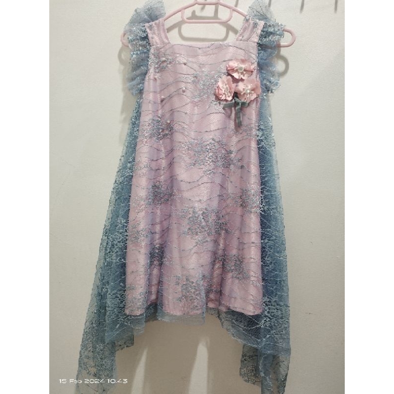 Gaun anak perempuan pink kombi birmud