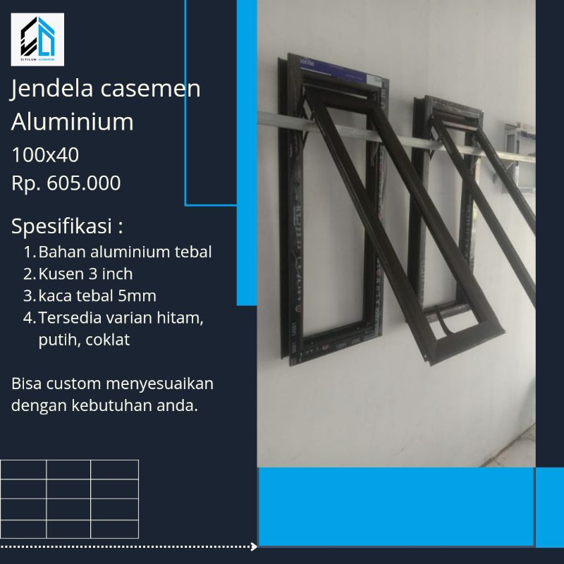 jendela gunung aluminium ukuran 100x40 jendela casemen Aluminium murah