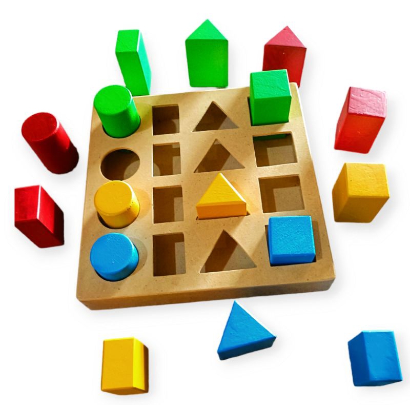 Mainan Edukasi Anak Papan Balok Warna Geometri Bertingkat / Mainan Shape Sorter Susun Balok Warna