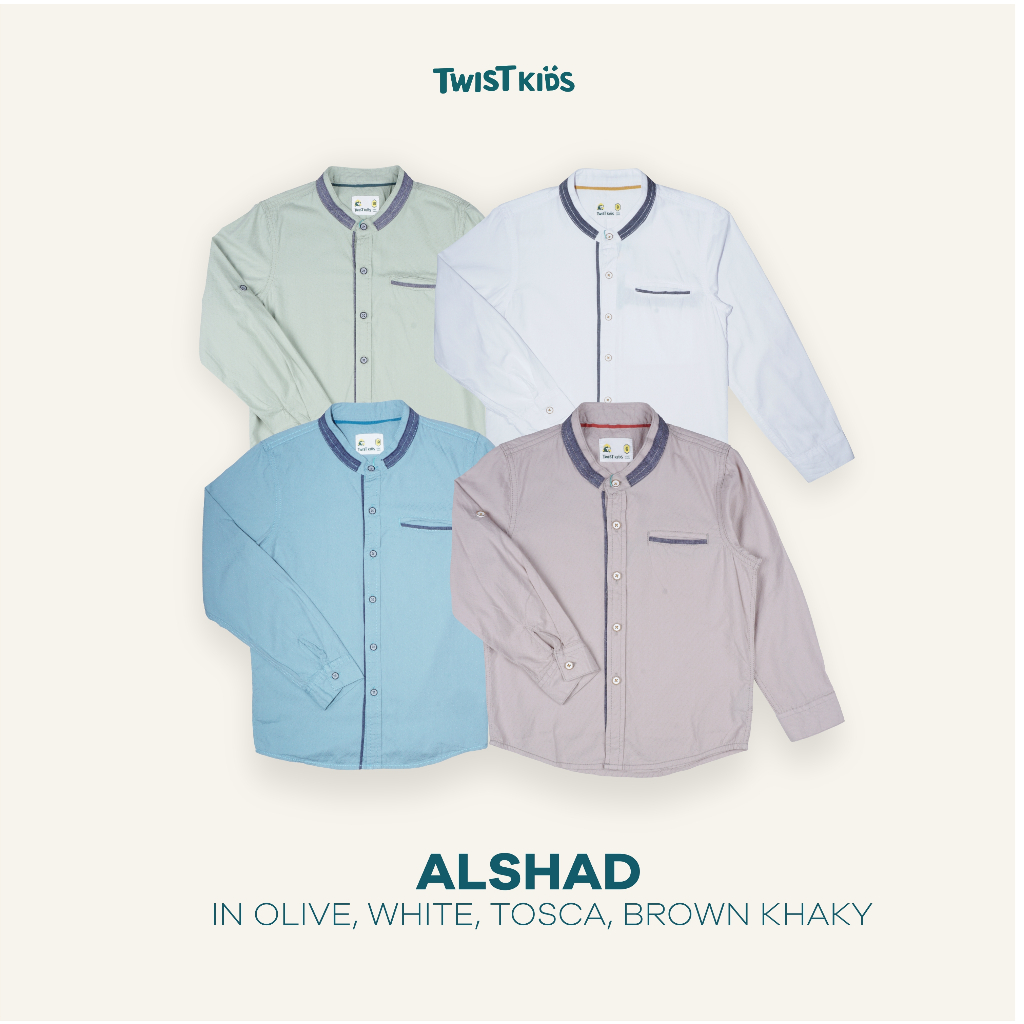 Twist Kids - Alshad NC, Kemeja Koko Polos Lengan Panjang Baju Lebaran Anak Laki-Laki 2025