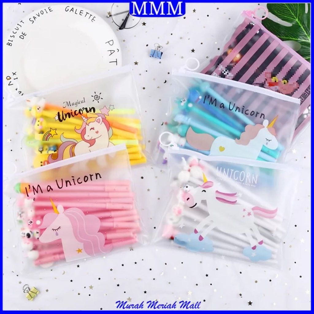 MMM Pouch Zip lock Kosmetik Transparan Motif Kaktus Lucu Tas Kosmetik Karakter Unicorn ZipLock Plast