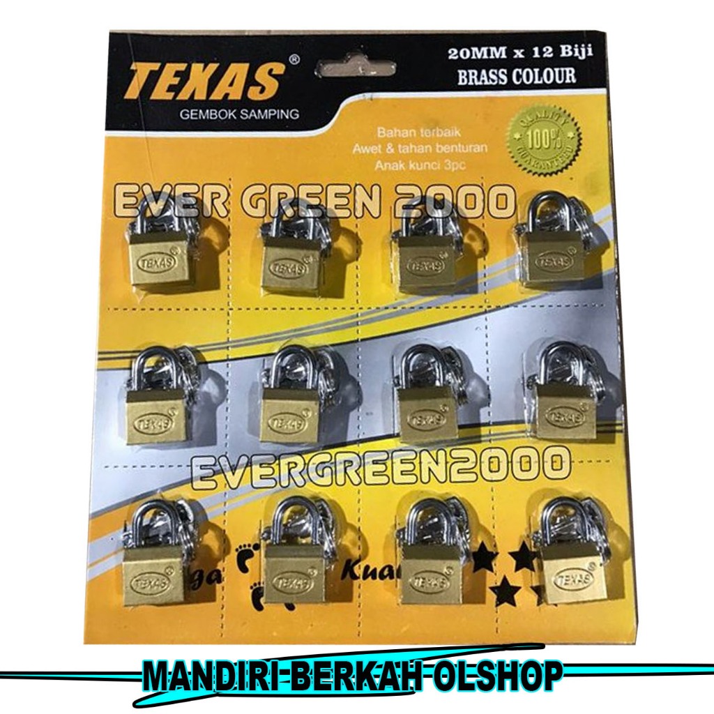 Gembok Kunci Samping Texas Blister 15mm / Gembok Kuning Mini Koper / Gembok Kecil 15mm 3 pcs anak Ku