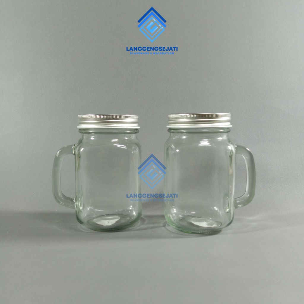 GELAS KACA JAR + TUTUP STAINLES / GELAS TOPLES MUG KACA MINUM / STOPLES JAR