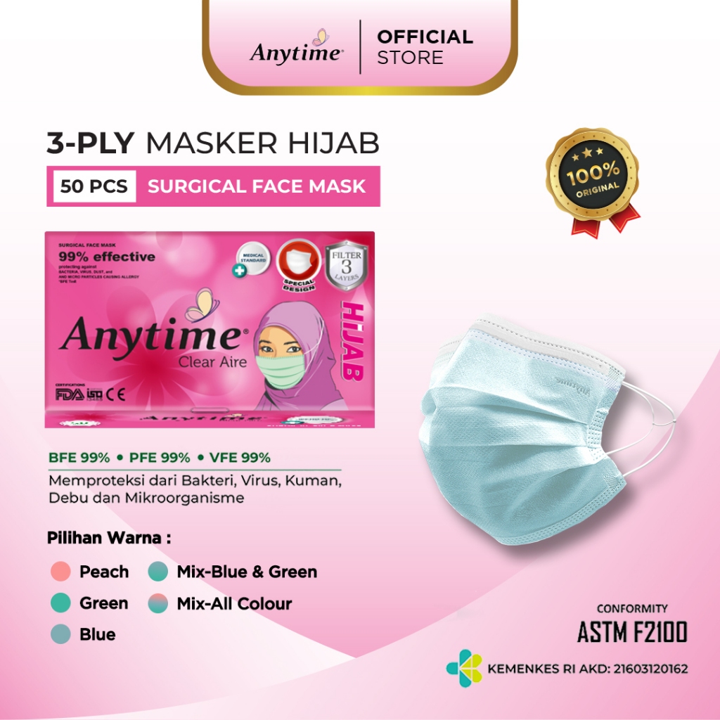 Masker Hijab Cantik & Fashion Terbaru 50pc Warna Pisah