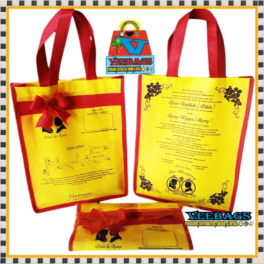 tas tonjokan khajatan Undangan Pernikahan Unik Dari Kain Spunbond Bentuk Tas Harga Murah