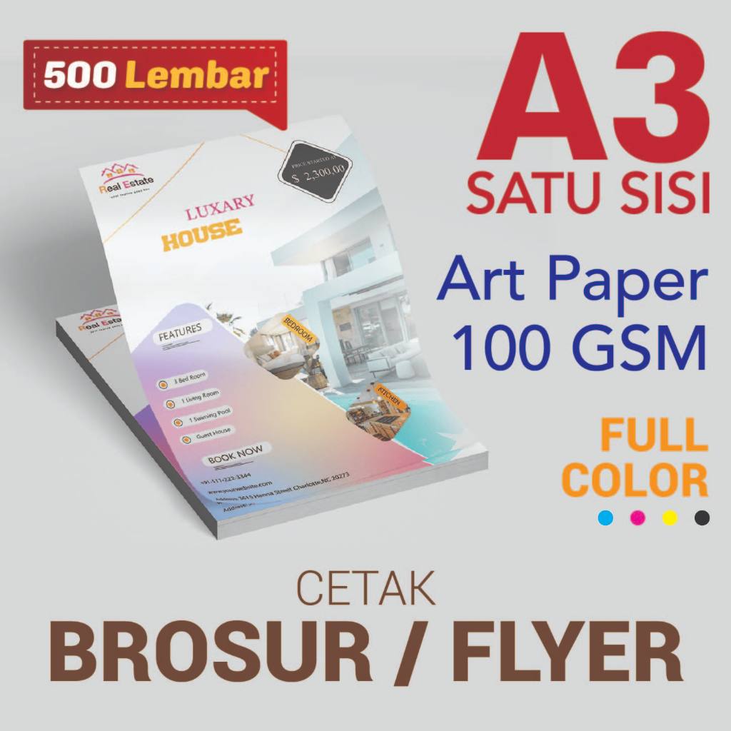 

CETAK BROSUR / FLYER A3 satu sisi bahan ART PAPER 100 gsm