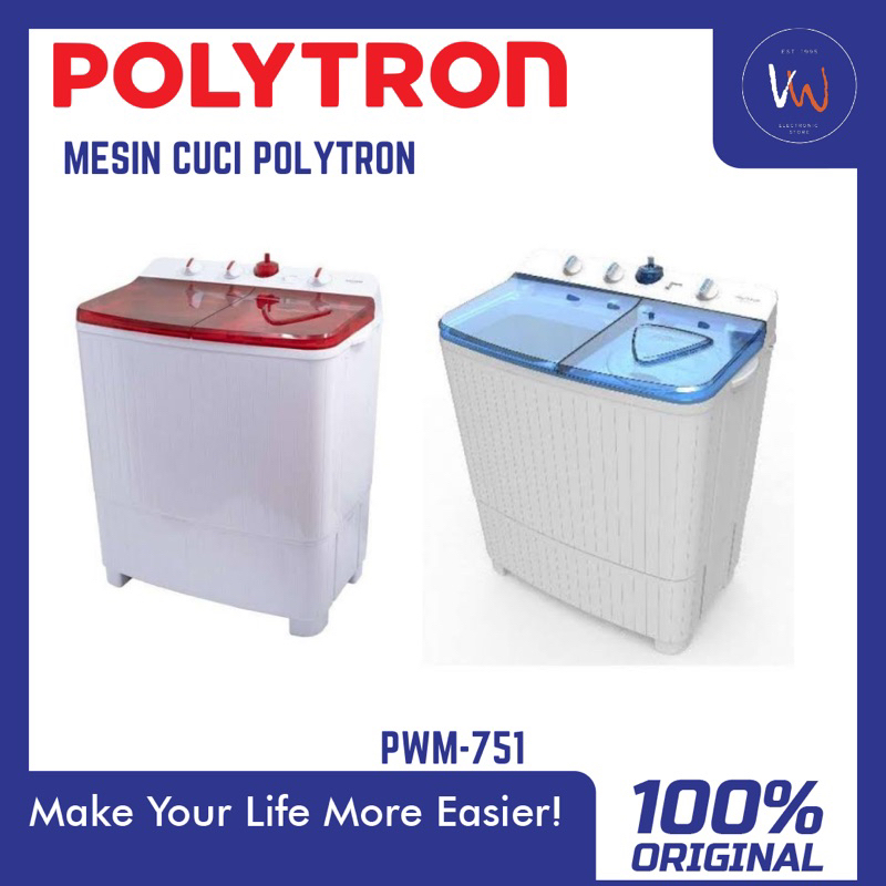 Mesin Cuci 2 Tabung Polytron PWM-751 / Mesin Cuci Polytron 7,5 KG / Ekonomis