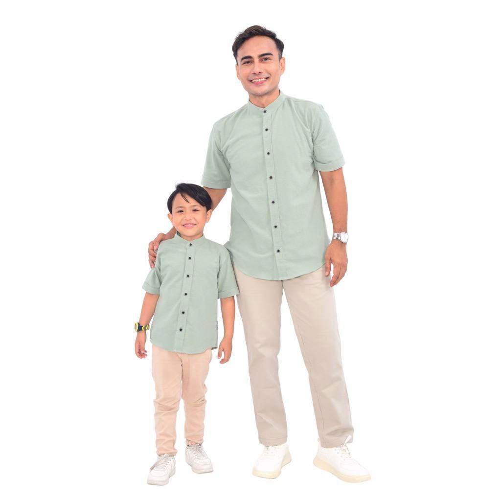 Fairyrozi Baju Koko Polos Couple Dewasa & Anak Lengan Pendek Warna Hijau Mint